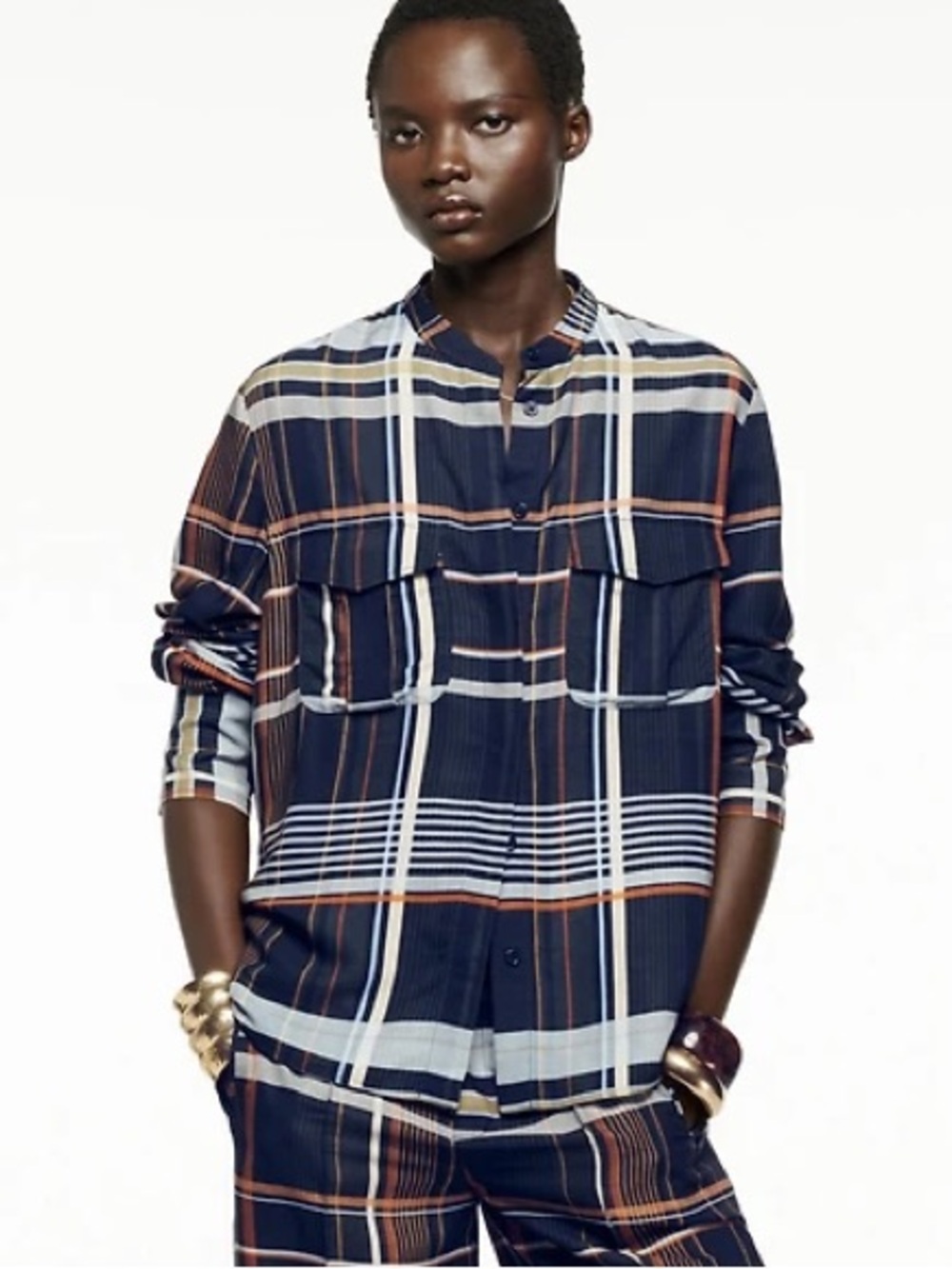 Zara ZW Collection Plaid Shirt NWT Blue Yellow Size XL